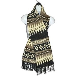 Broner Vintage Ecospun Fringe FairIsle Scarf Wool Fortrel Blend Made in the USA